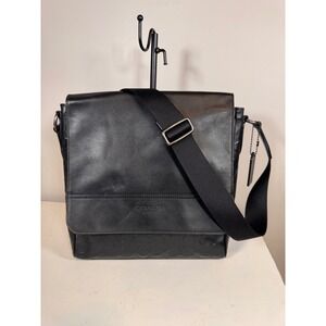 Coach Houston Map Bag Black Signature Embossed Leather Crossbody 4006